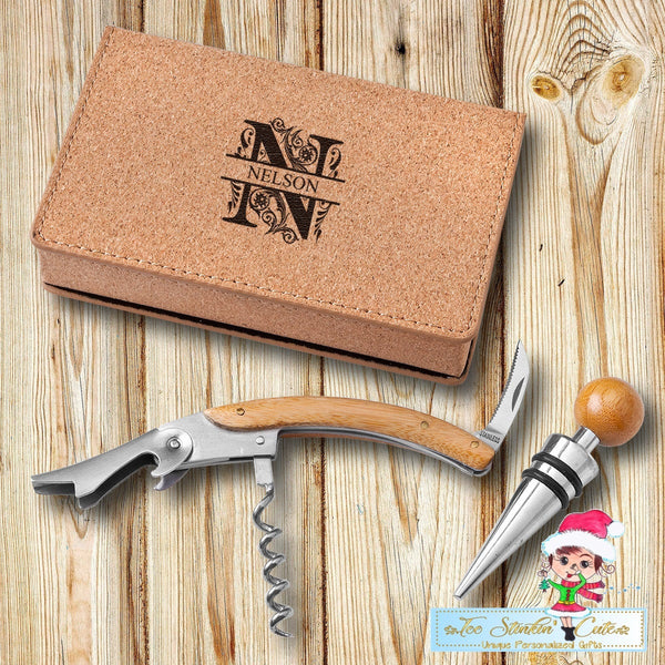 Personalized Wine Opener Set - Cork + Free Shipping/ Executive Boss Office Gift Unique