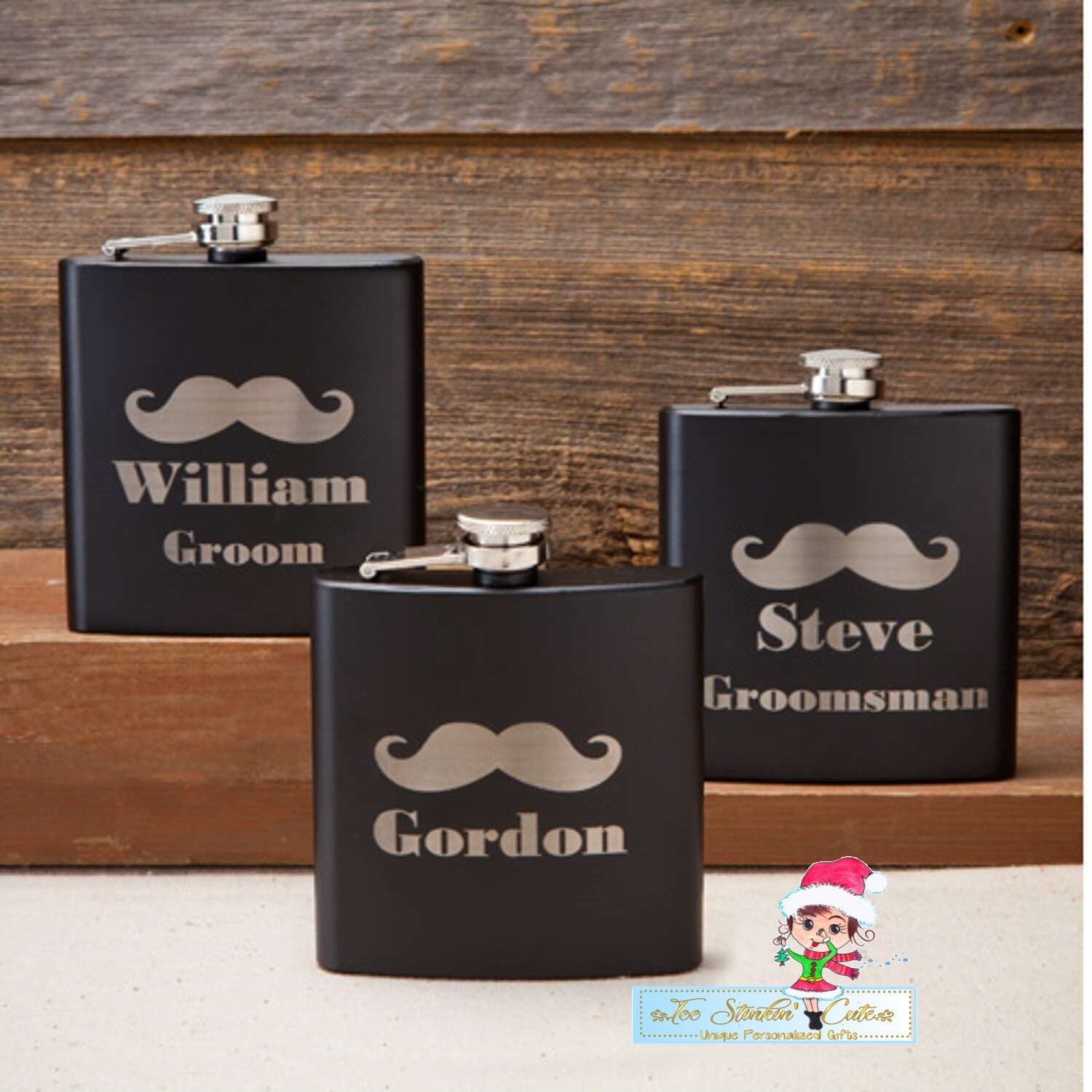 Personalized ANY NAME Flasks/ Mustache Matte Black Liquor Flask/ Groomsmen Gifts/ Unique Gift/ Mens Fathers Day Wedding Dad Friend Wedding