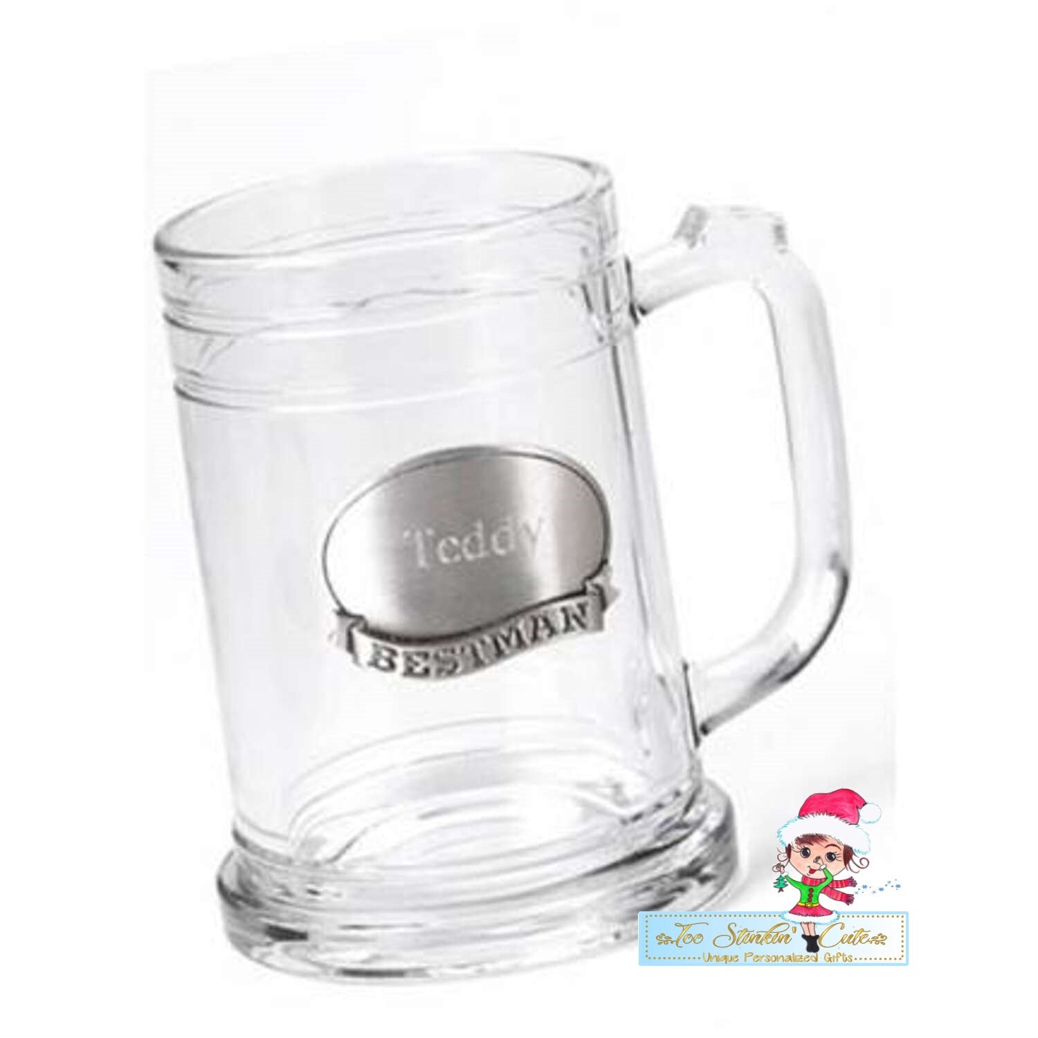 Personalized 16oz Mug with Pewter Medallion/ Unique Gift/ Men's Gift/ Man Cave/ Custom Beer Mug/ Bar