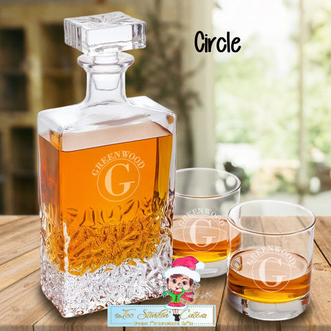 Personalized Decanter set with 2 low balls/ Whiskey Liquor Barware Bar Men Executive Dad Wedding