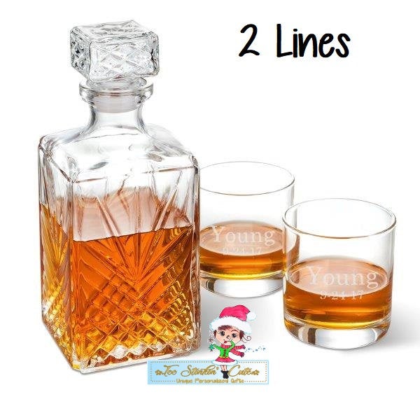 Personalized Custom Whiskey Decanter with two Glasses/ Liquor/ Barware Men Boss Executive Wedding Housewarming