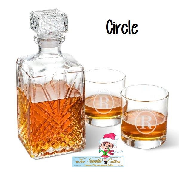 Personalized Custom Whiskey Decanter with two Glasses/ Liquor/ Barware Men Boss Executive Wedding Housewarming