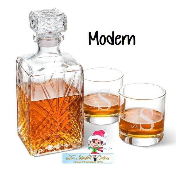 Personalized Custom Whiskey Decanter with two Glasses/ Liquor/ Barware Men Boss Executive Wedding Housewarming