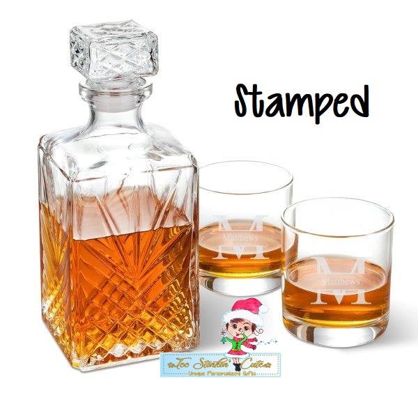 Personalized Custom Whiskey Decanter with two Glasses/ Liquor/ Barware Men Boss Executive Wedding Housewarming