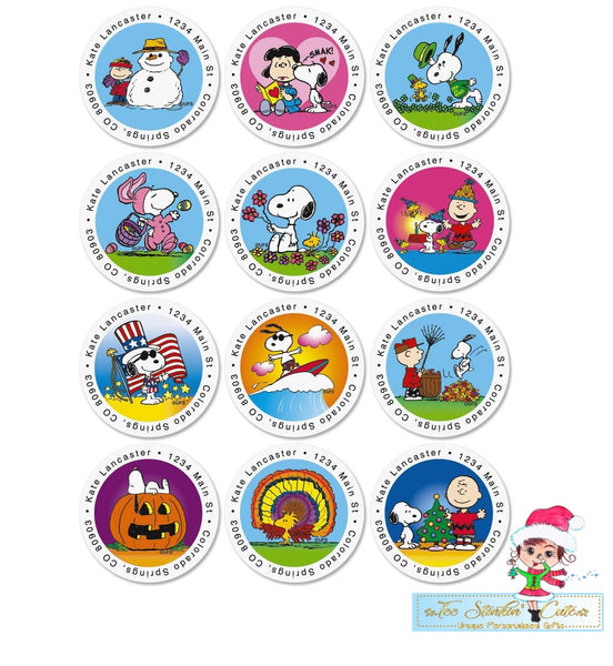 Custom Personalized PEANUTS® Year Round Round Address Label/ Many Designs!