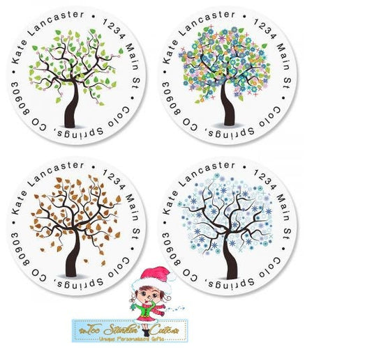 Custom Personalized Seasons of Trees Round Address Labels / Multiple Designs!/ House Number