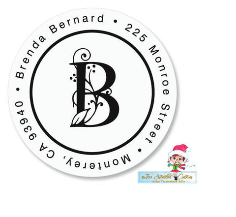 Custom Personalized Initial Round Address Label/ Elegant House Number