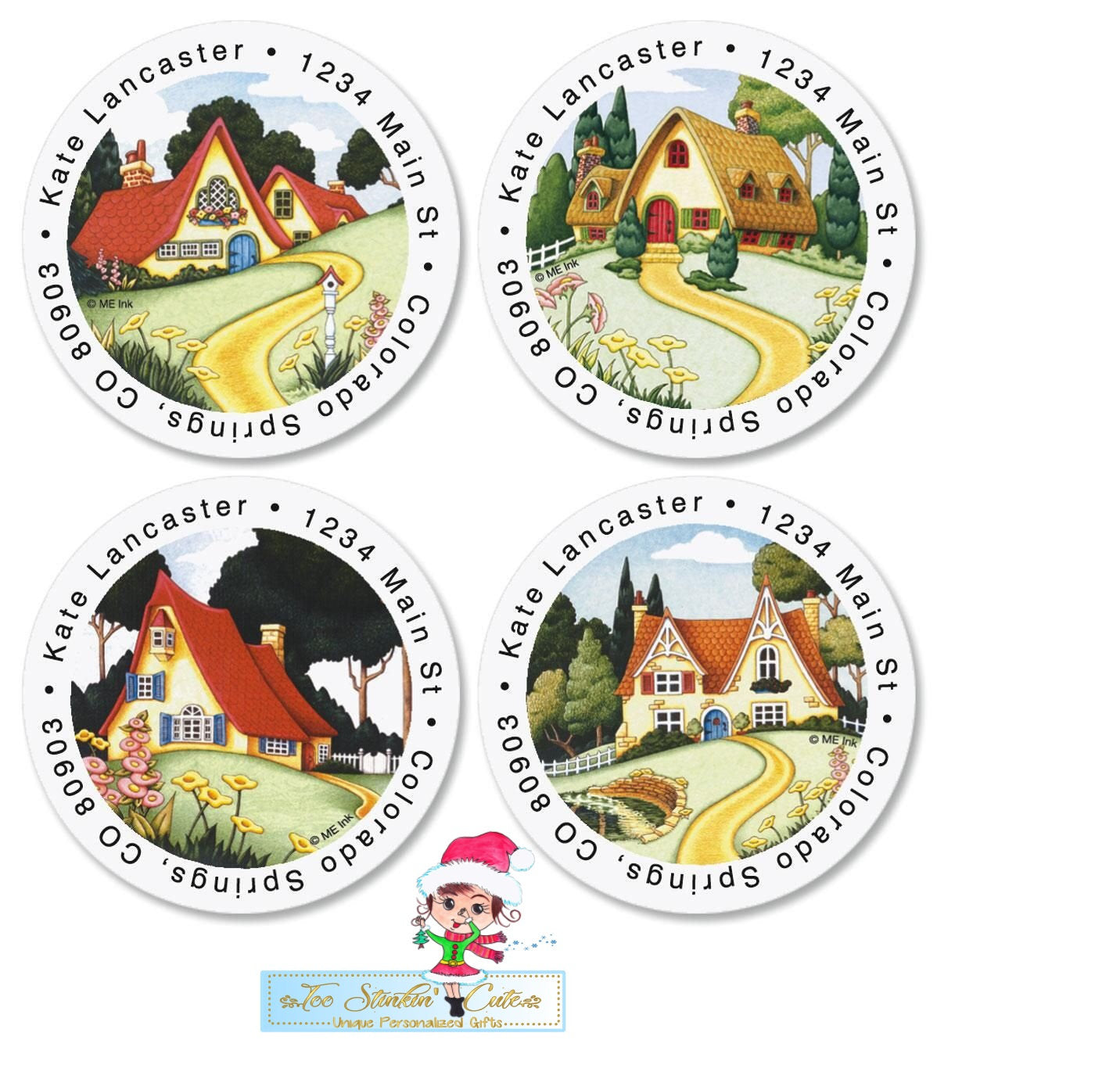 Custom Personalized Mary EngelbreitÂ® At Home Round Address Labels/ Many Designs!