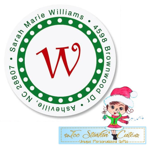 Custom Personalized Christmas Polka Dot Initial Round Address Labels/ Cute Return Address