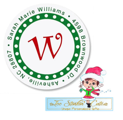 Custom Personalized Christmas Polka Dot Initial Round Address Labels/ Cute Return Address