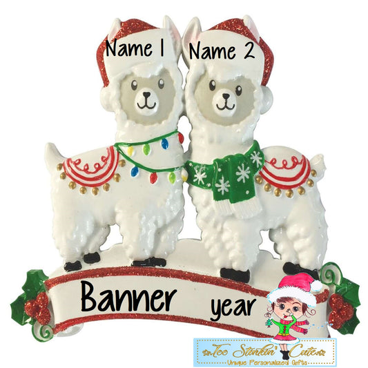 Llama Family of 2 Personalized Christmas Ornament + Free Shipping