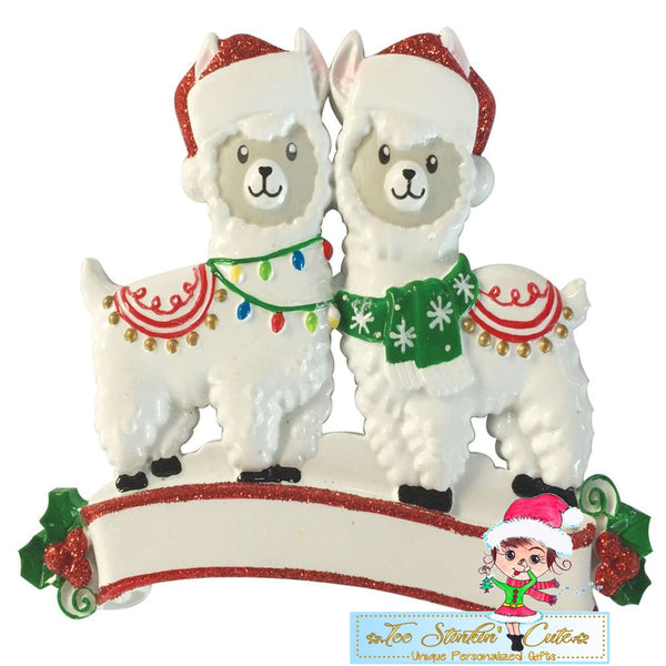 Llama Family of 2 Personalized Christmas Ornament + Free Shipping