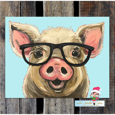 Farmhouse Pig with Glasses Tin Sign