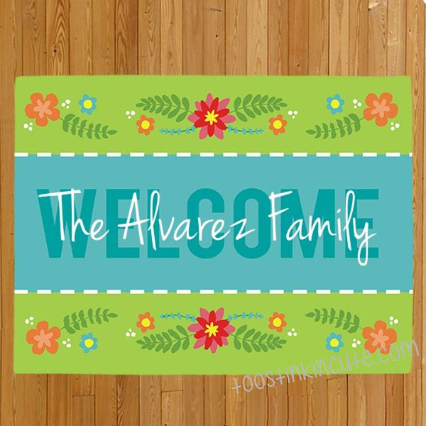 Spring Welcome Floral Personalized Doormat