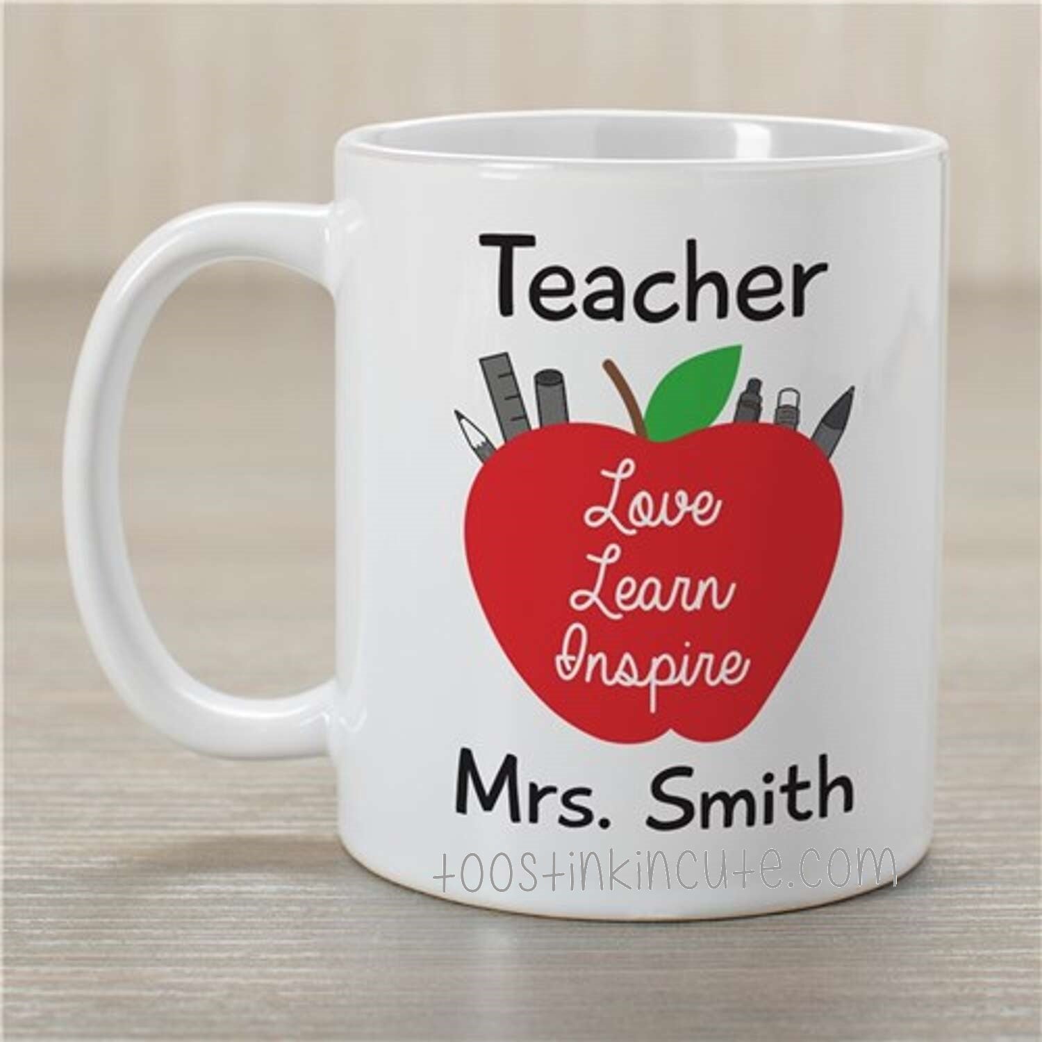 Teacher Love, Learn, Inspire Personalized Coffee Mug