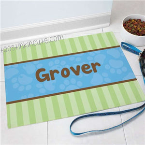 Personalized Green/ Blue Striped Dog Food Mat