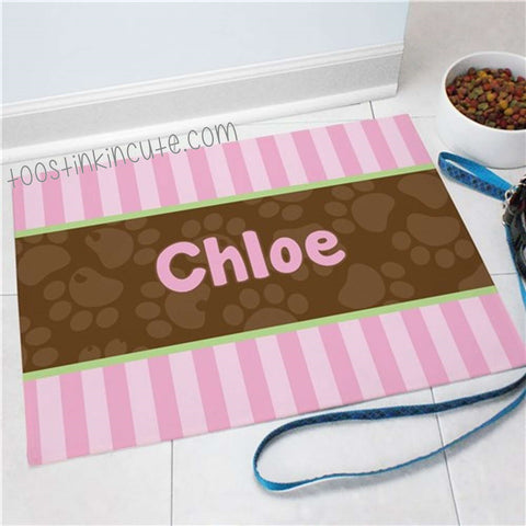 Personalized Pink/Brown Striped Dog Food Mat