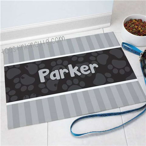 Personalized Gray/ Black Striped Dog Food Mat