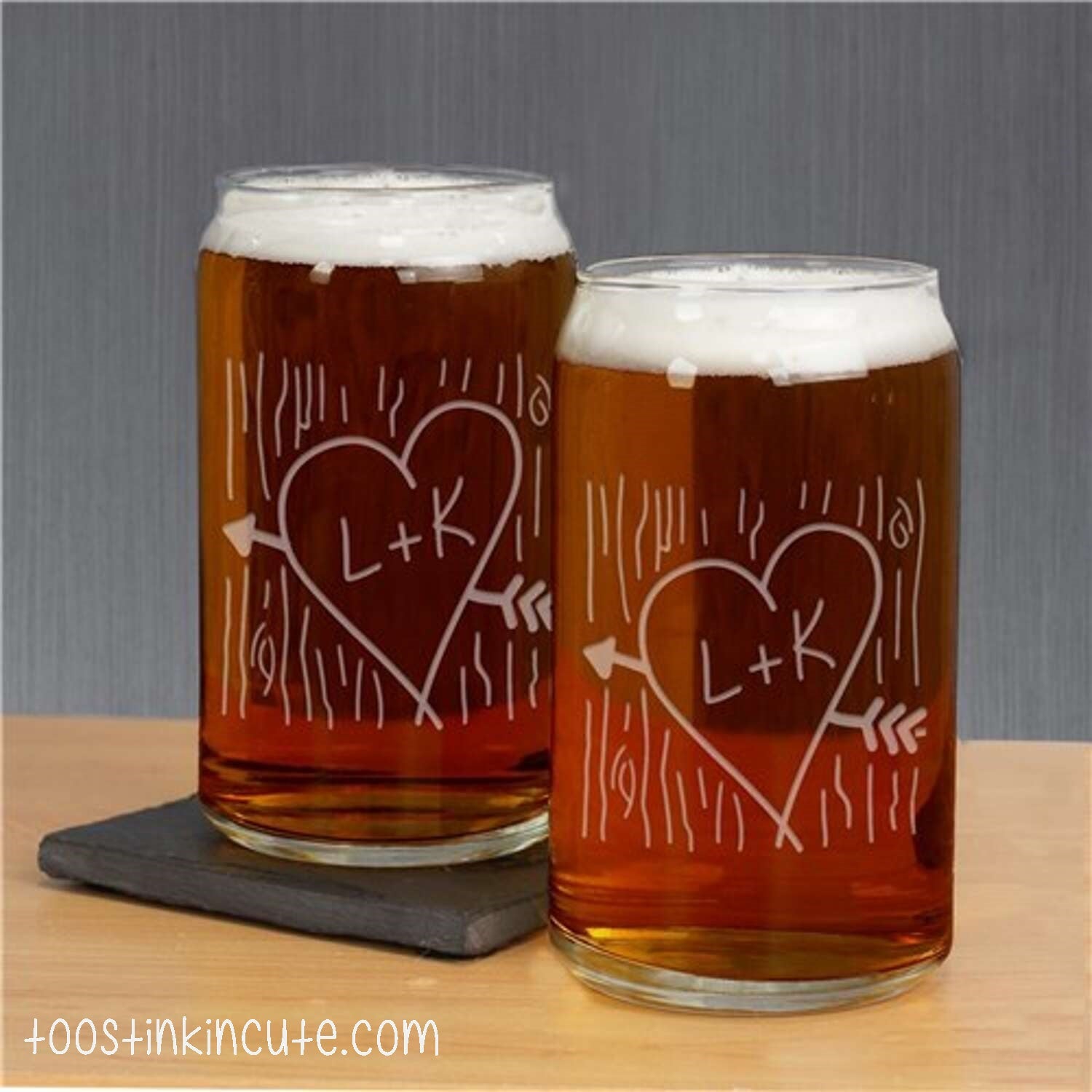 Engraved Tree Carving Couple Personalized Beer Can Glass