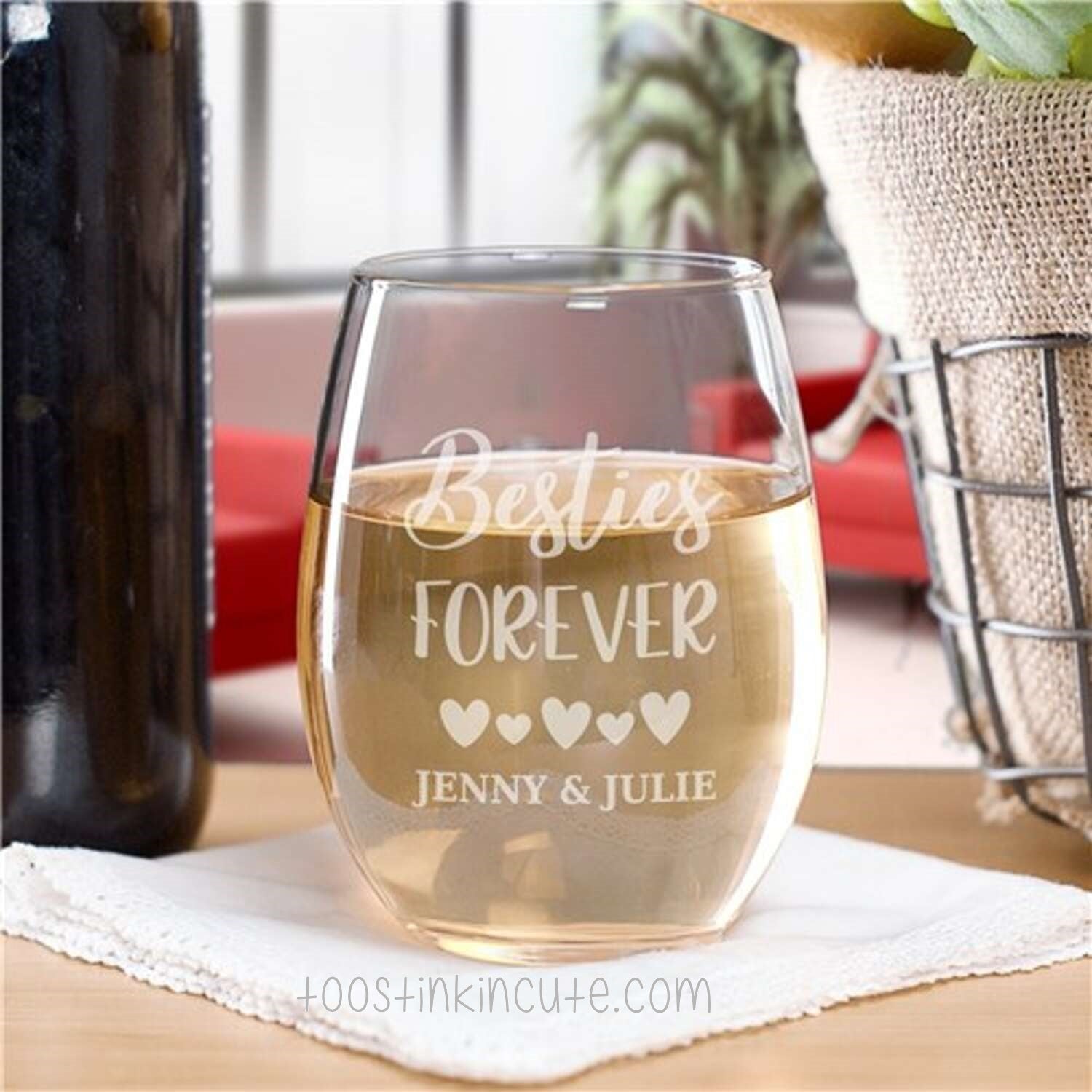 Best Friends Personalized Stemless Wine Glass