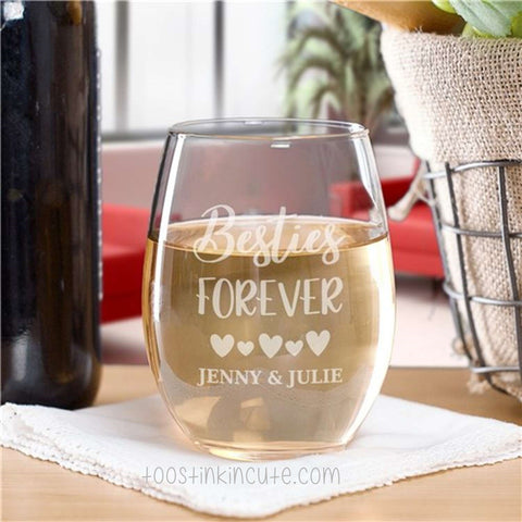Personalized Engraved Best Friends Heart Stemless Wine Glass