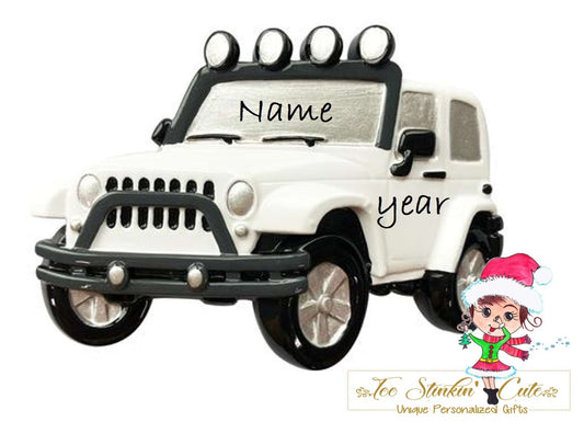 White Four Wheel Drive SUV Christmas Ornament.